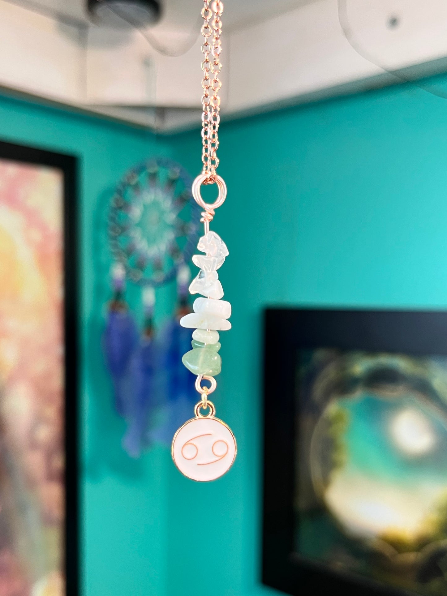 Cancer Crystal Necklace I Handmade Wire Wrapped Zodiac Jewelry I Crystals for Cancer