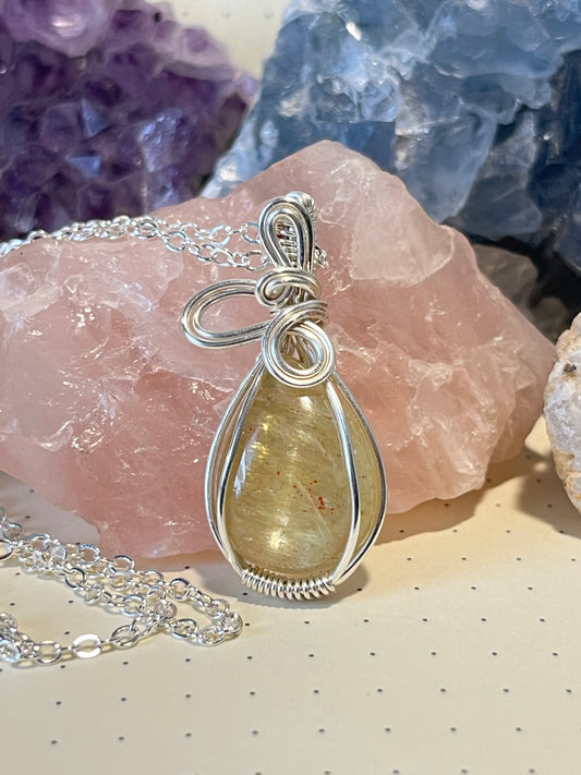 Apatite (Yellow) Necklace, Wire Wrapped Crystal Pendant with Chain, Hope ~ Confidence ~ Focus