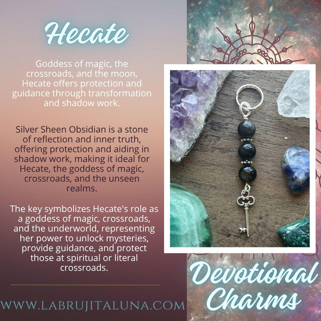 Hecate Devotional Keychain • Crystal Charm Keyring • Goddess Talisman • Witchy Gift • Spiritual Altar Accessory • Obsidian & Key Symbol