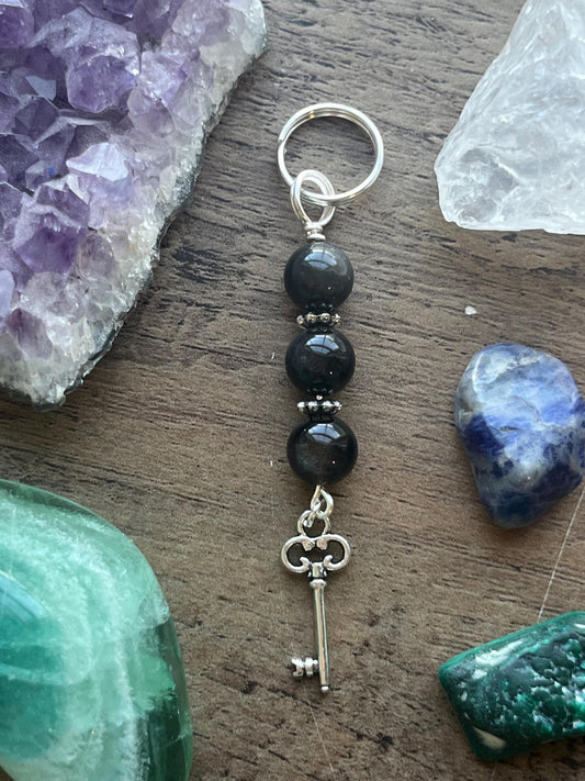 Hecate Devotional Keychain • Crystal Charm Keyring • Goddess Talisman • Witchy Gift • Spiritual Altar Accessory • Obsidian & Key Symbol