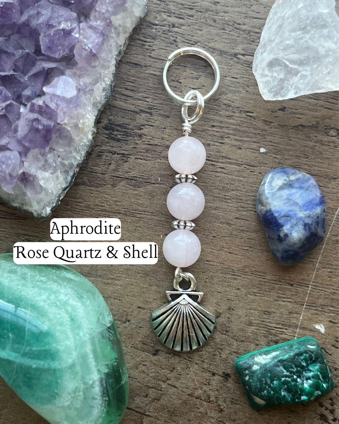 Aphrodite Devotional Keychain • Crystal Charm Keyring • Goddess Talisman • Witchy Gift • Spiritual Altar Accessory • Rose Quartz & Shell