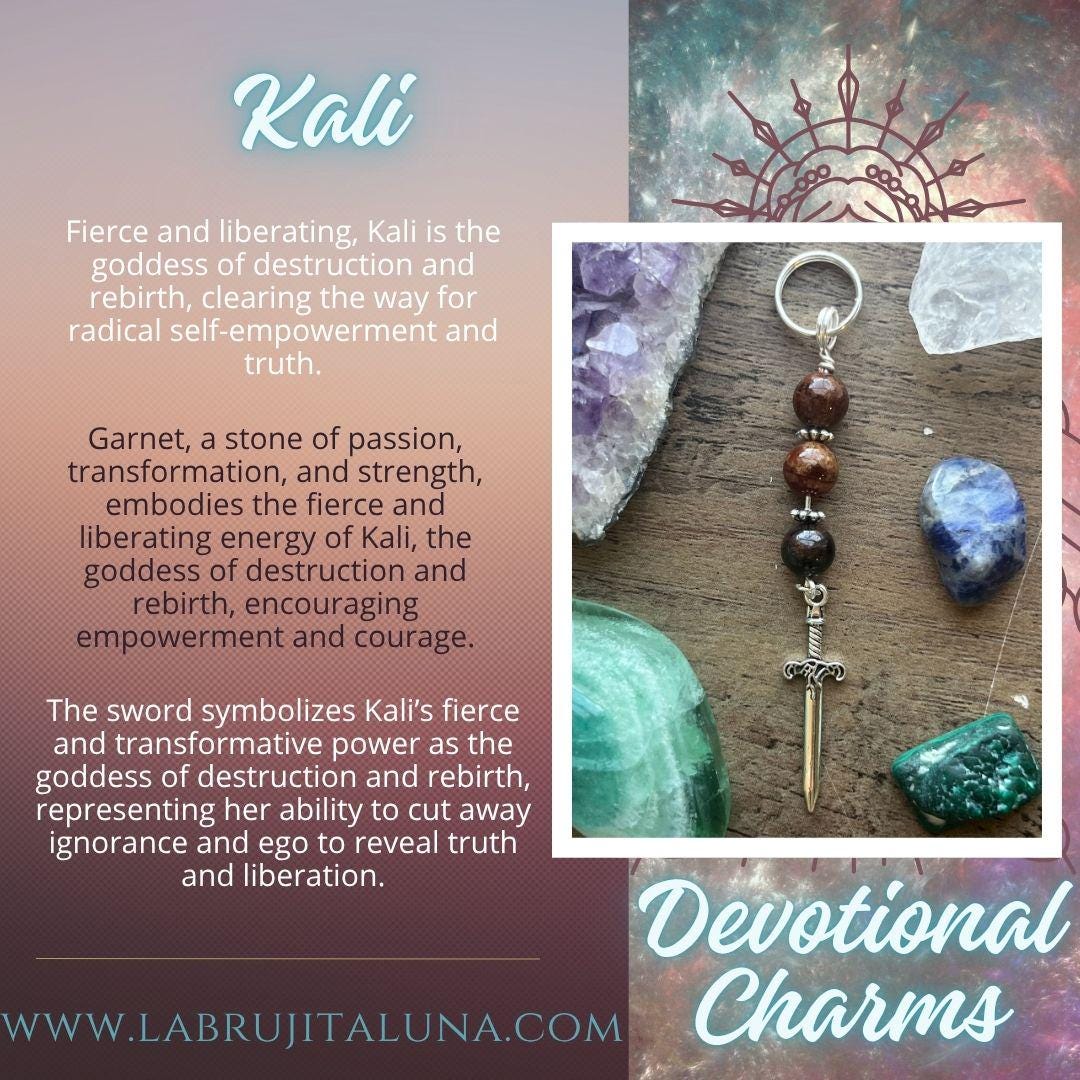 Kali Devotional Keychain • Crystal Charm Keyring • Goddess Talisman • Witchy Gift • Spiritual Altar Accessory • Garnet & Sword Symbol