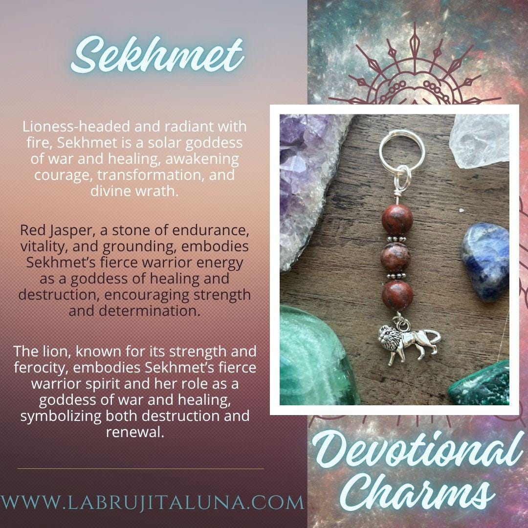 Sekhmet Devotional Keychain • Crystal Charm Keyring • Goddess Talisman • Witchy Gift • Spiritual Altar Accessory • Red Jasper & Lion Symbol