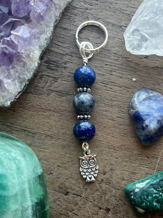 Athena Devotional Keychain • Crystal Charm Keyring • Goddess Talisman • Witchy Gift • Spiritual Altar Accessory • Lapis Lazuli & Owl Symbol