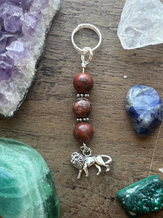 Sekhmet Devotional Keychain • Crystal Charm Keyring • Goddess Talisman • Witchy Gift • Spiritual Altar Accessory • Red Jasper & Lion Symbol