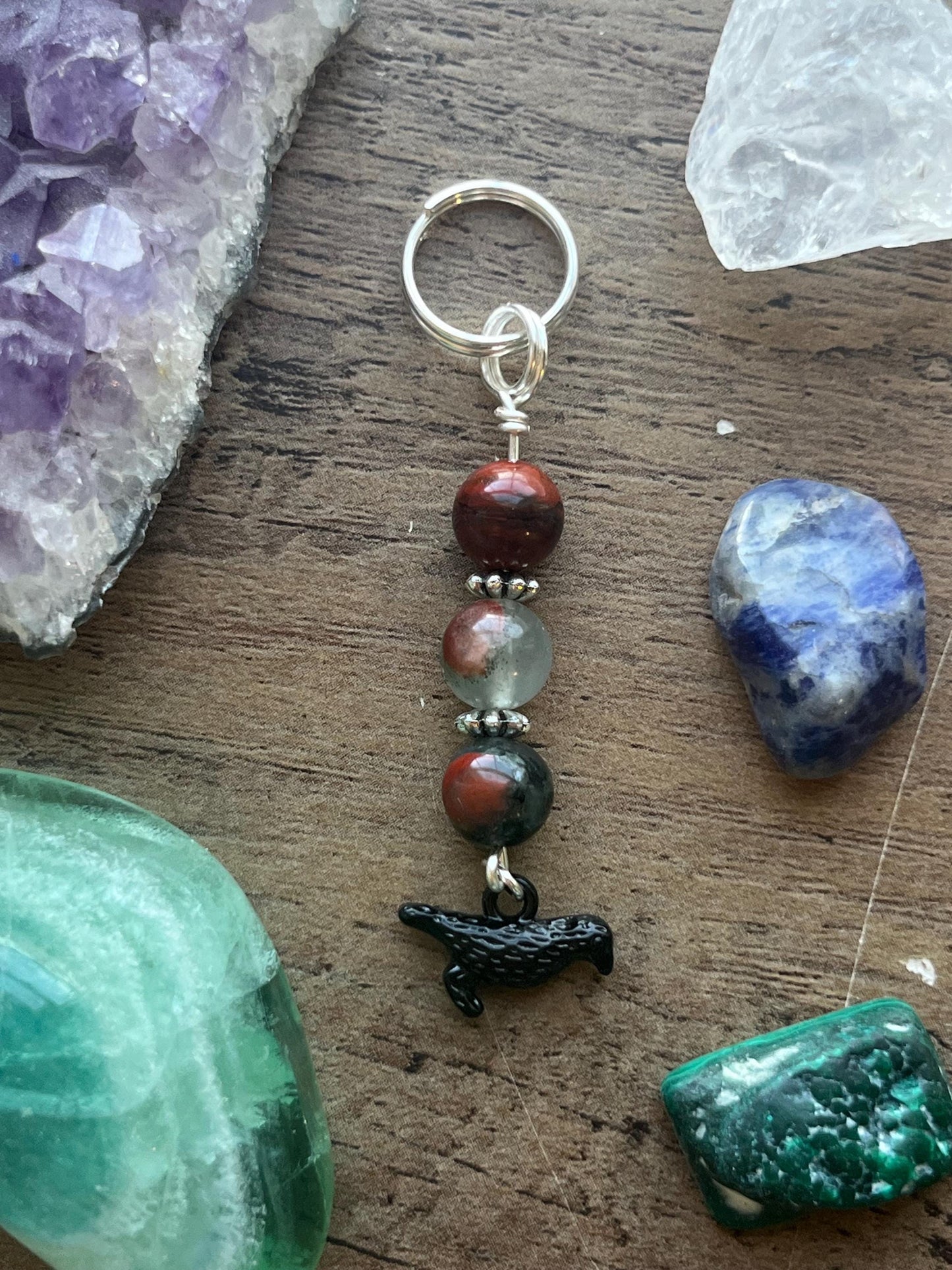 The Morrigan Devotional Keychain • Crystal Charm • Goddess Talisman • Witchy Gift • Spiritual Altar Accessory • Bloodstone & Crow Symbol