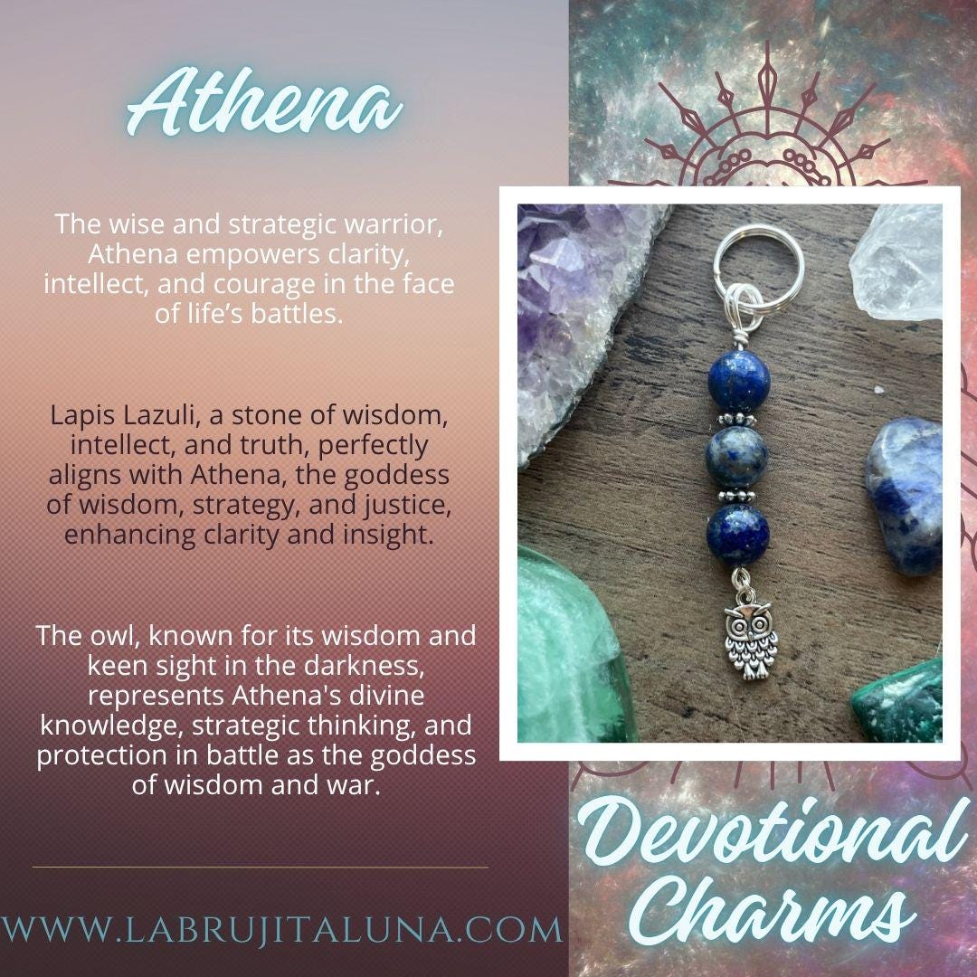 Athena Devotional Keychain • Crystal Charm Keyring • Goddess Talisman • Witchy Gift • Spiritual Altar Accessory • Lapis Lazuli & Owl Symbol