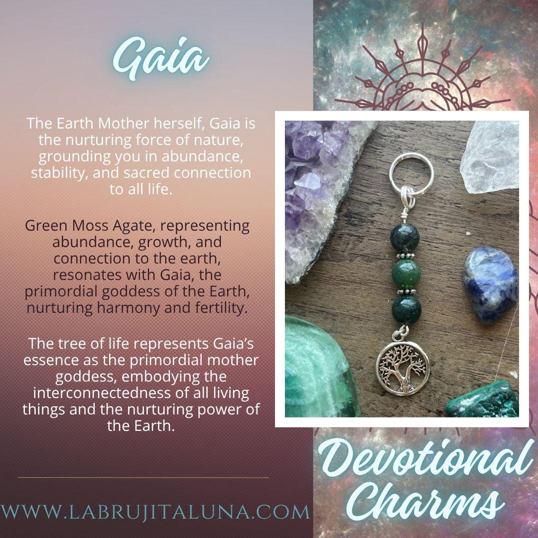 Gaia Devotional Keychain • Crystal Charm Keyring • Goddess Talisman • Witchy Gift • Spiritual Altar Accessory • Moss Agate & Tree of Life