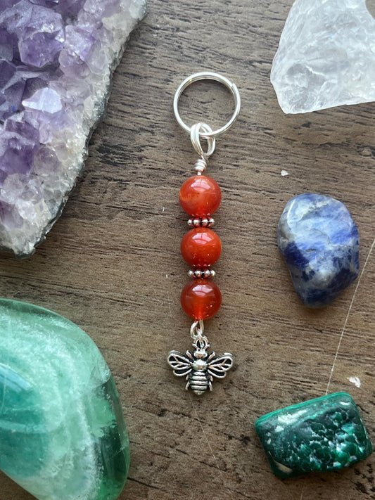 Brigid Devotional Keychain • Crystal Charm Keyring • Goddess Talisman • Witchy Gift • Spiritual Altar Accessory • Carnelian & Bee Symbol