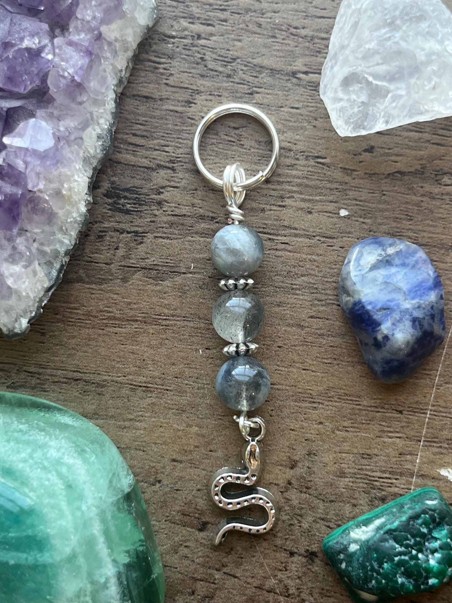 Lilith Devotional Keychain • Crystal Charm Keyring • Goddess Talisman • Witchy Gift • Spiritual Altar Accessory • Labradorite & Snake Symbol