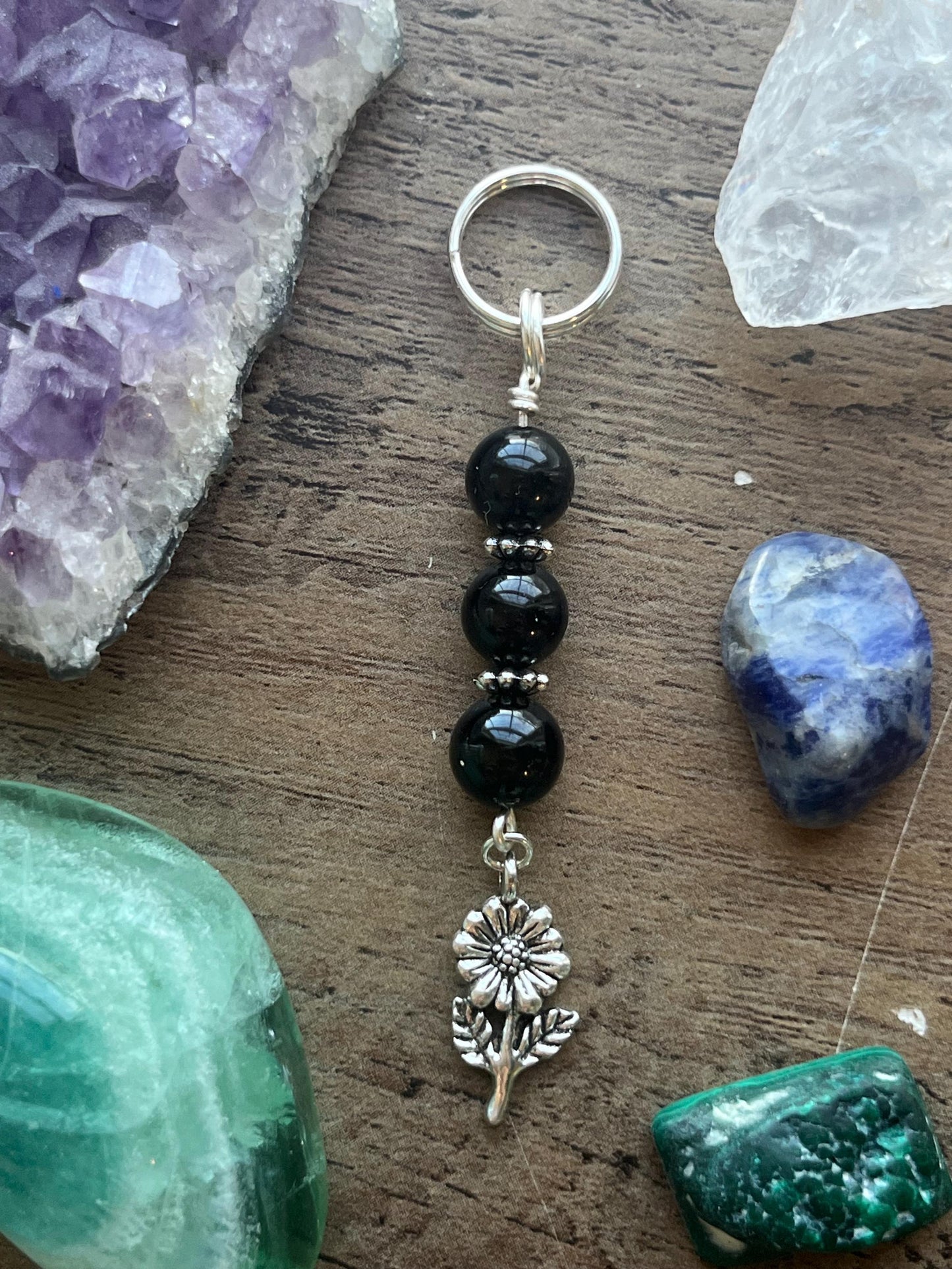 Persephone Devotional Keychain • Crystal Charm • Goddess Talisman • Witchy Gift • Spiritual Altar Accessory • Tourmaline & Chrysanthemum