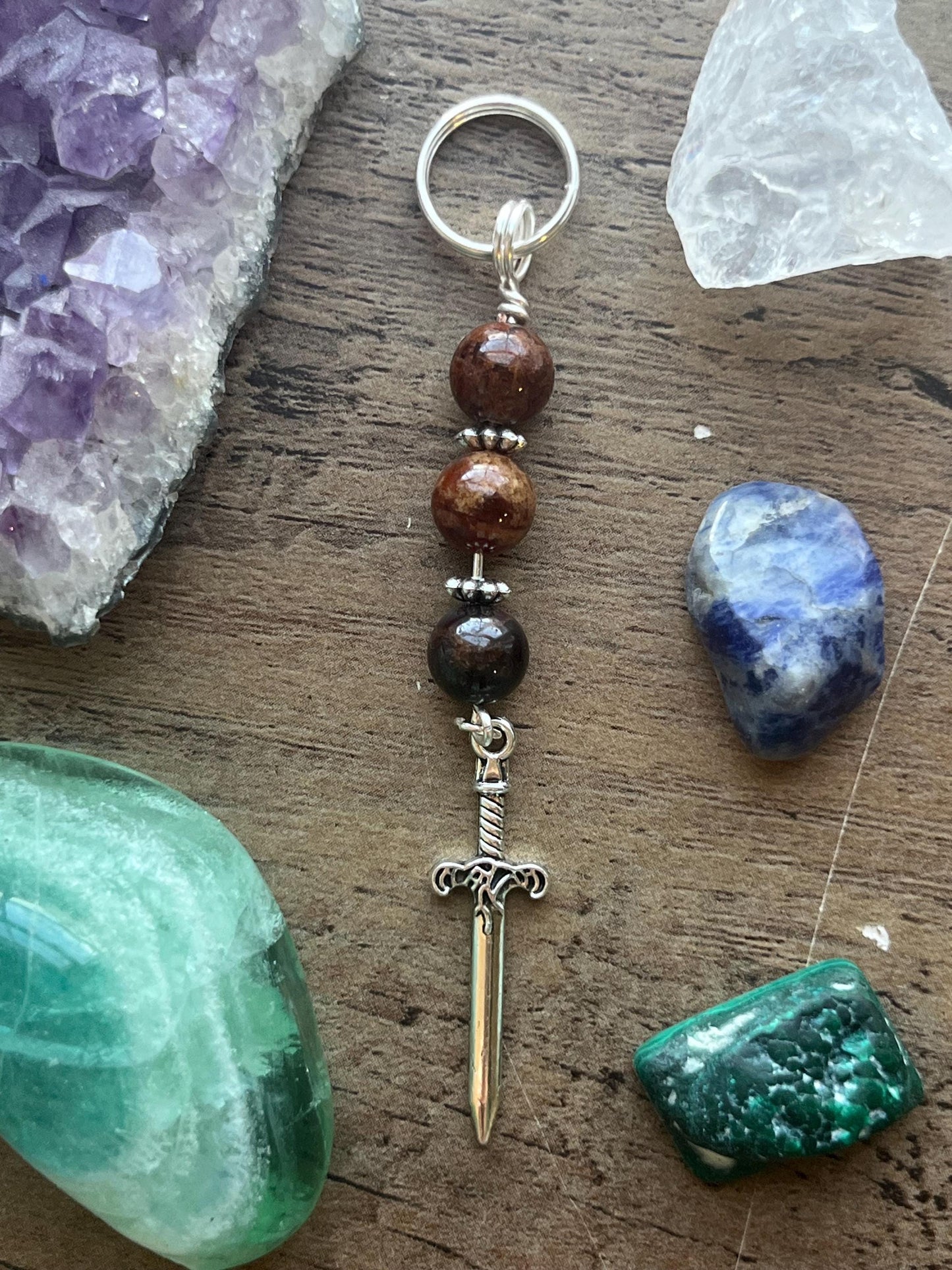Kali Devotional Keychain • Crystal Charm Keyring • Goddess Talisman • Witchy Gift • Spiritual Altar Accessory • Garnet & Sword Symbol