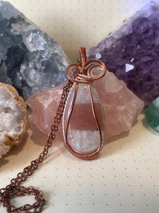 Sunstone and Moonstone Necklace, Wire Wrapped Crystal Pendant with Chain, Balance ~ Divinity ~ Light